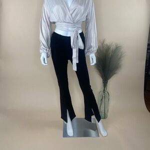 Just Black Flare Jeans with Cream Wrap Top